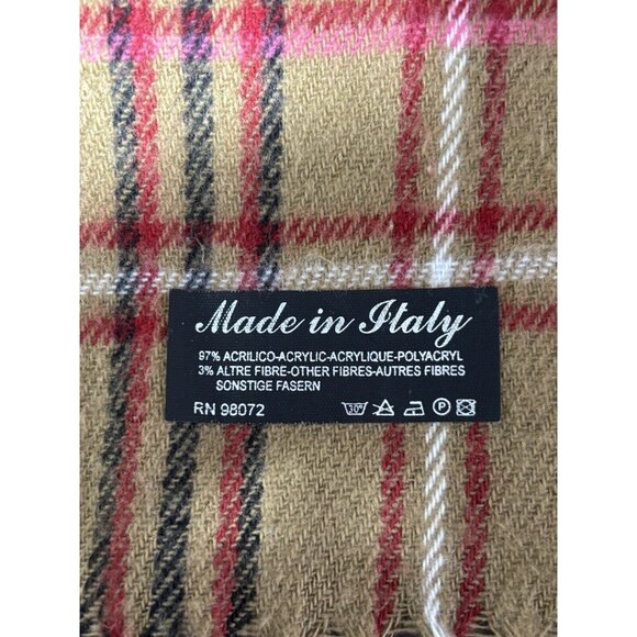 Cejon Plaid Acrylic Blend Scarf 11”x58” Made In Italy - Picture 4 of 4